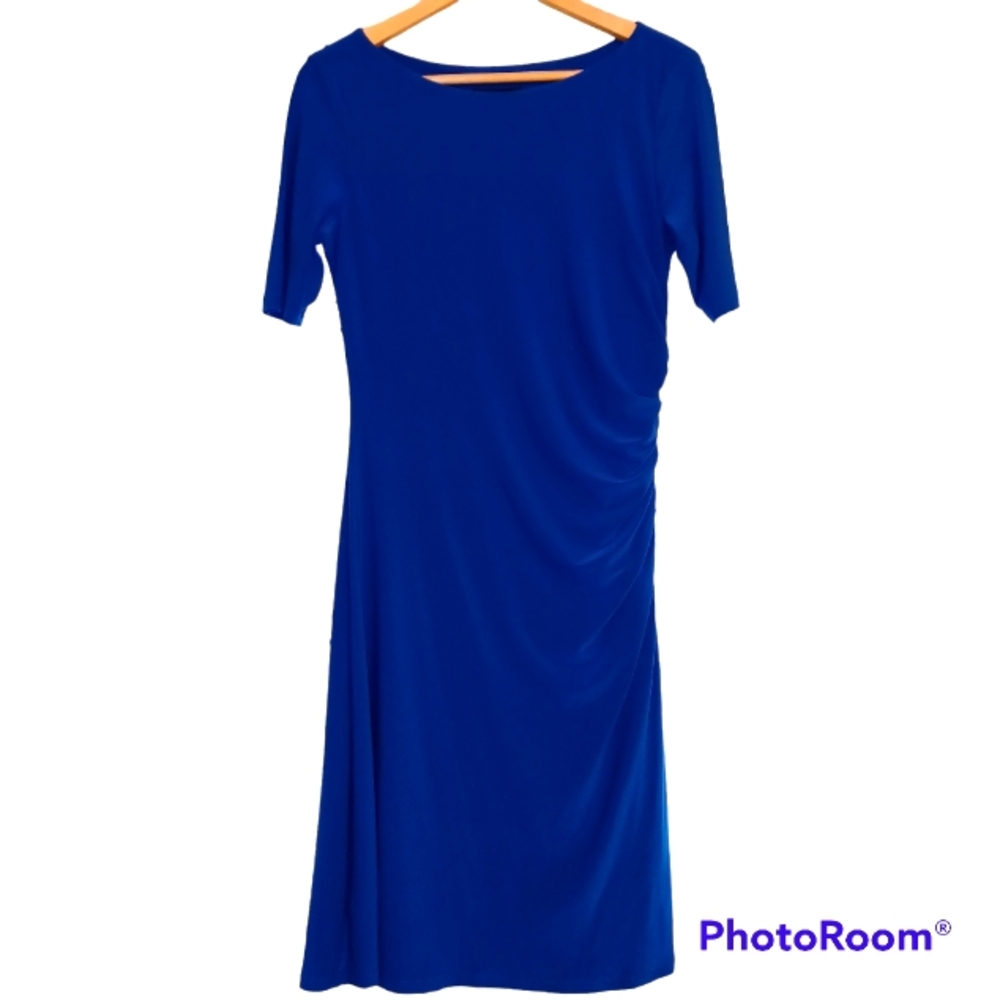 JONES OF NEW YORK DRESS  Beautiful Blue Side Ruching Easter Dress Sz 12